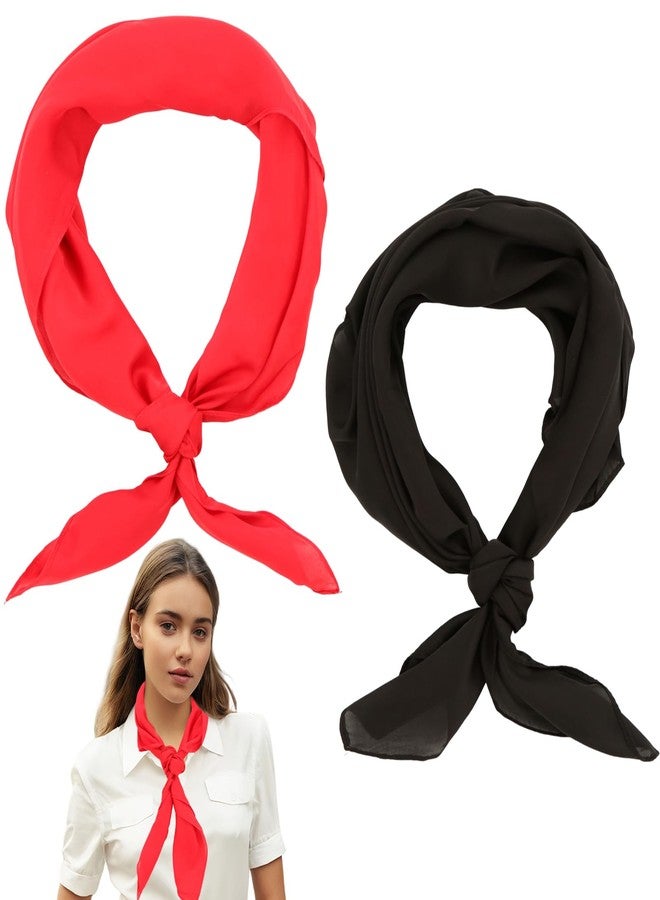 LUODAKA 2pcs Red and Black Silk Feeling Scarf,Neck Scarf for Women 27.5×27.5inches Satin Head Scarves Fashion Square Scarfs Soft Breathable Handbag Decoration Accessories - Image 1